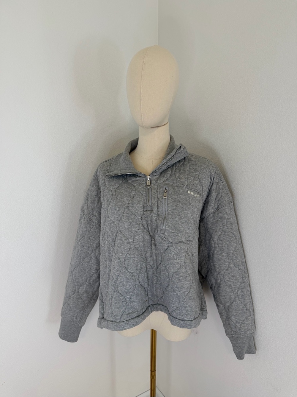 RLX Ralph Lauren Gray Quilted Quarter Zip Pull Over Size Medium